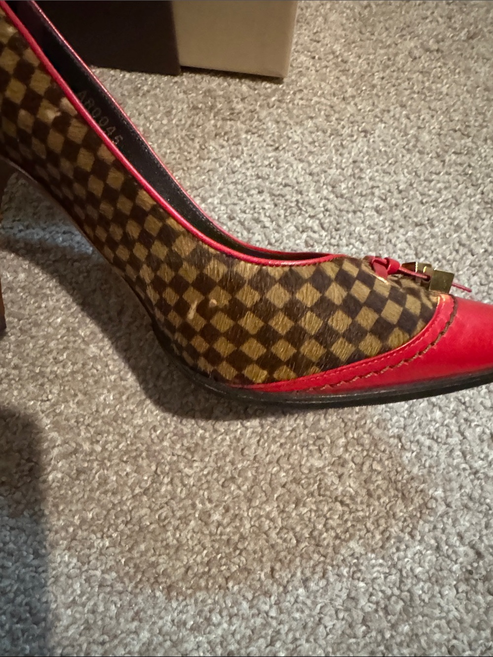 Louis Vuitton Red & Brown Damier Pointed Toe Bow Pumps size 35 - Picture 16 of 16